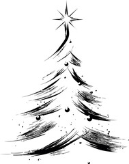 Artistic black brush stroke christmas tree with star. Vector illustration