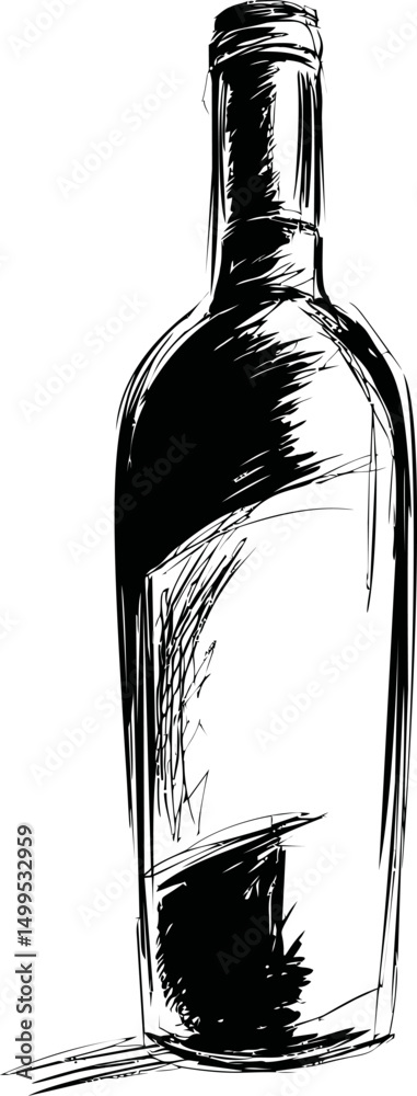 Poster black and white sketch of a bottle with abstract artistic lines. vector illustration