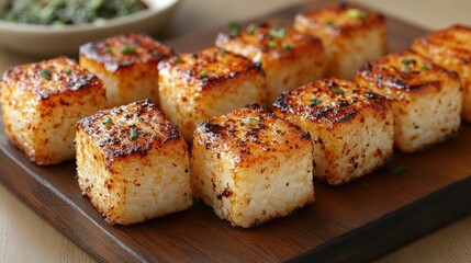 Fototapeta premium Crispy rice cubes, ready to eat