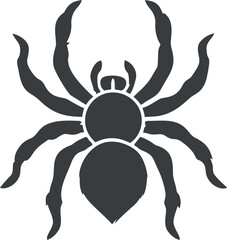 Silhouette of a spider with legs spread wide and detailed body design. Vector illustration