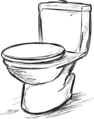 Detailed black and white sketch of a toilet in a traditional style. Vector illustration