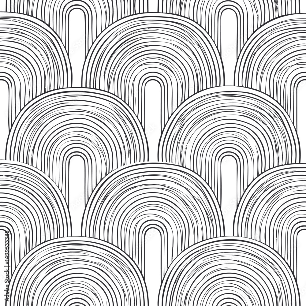 Poster black and white seamless geometric pattern of overlapping arches. vector illustration