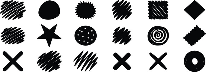 set of Hand drawn Pencil or Marker underlines and strikethrough, scribble emphasis lines, circles, ovals and crosses vector illustration