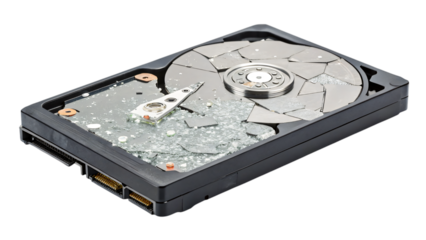 broken hard disk drive isolated on white