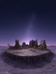 Surreal landscape with rock formations under starry sky at dusk digital art rendering nature photography