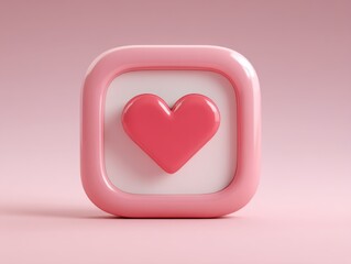 Pink heart icon in rounded square frame against soft pink background studio shot for love concept