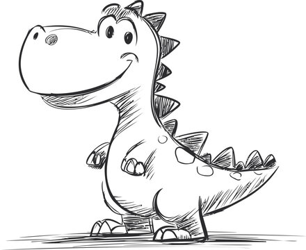 Cute cartoon dinosaur sketch with a happy expression and playful pose. Vector illustration