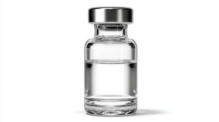 Vaccine vial close up studio shot on white background for medical research and pharmaceutical industry use