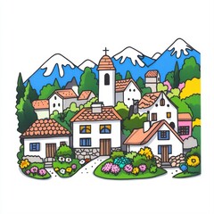 Charming Alpine Village Surrounded by Majestic Mountains and Colorful Gardens
