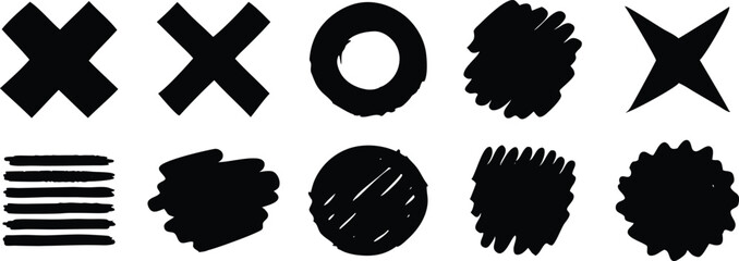 set of Hand drawn Pencil or Marker underlines and strikethrough, scribble emphasis lines, circles, ovals and crosses vector illustration