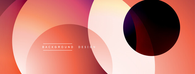 Abstract circles overlap, creating warm gradient hues. Design features peach, red, purple tones. Minimalist aesthetic, modern background texture.