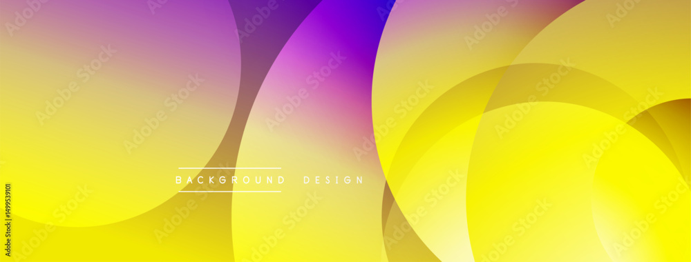 Poster Abstract background features overlapping circles, vibrant yellow, purple hues. Modern design, smooth gradients create dynamic visual effect.