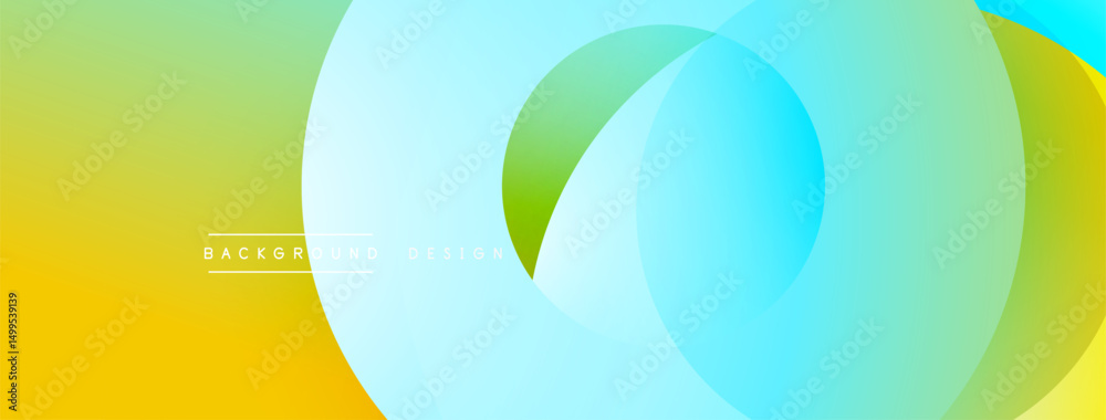 Poster Abstract gradient layers overlap. Yellow, green, blue hues create smooth transitions. Minimalist design with text element present.