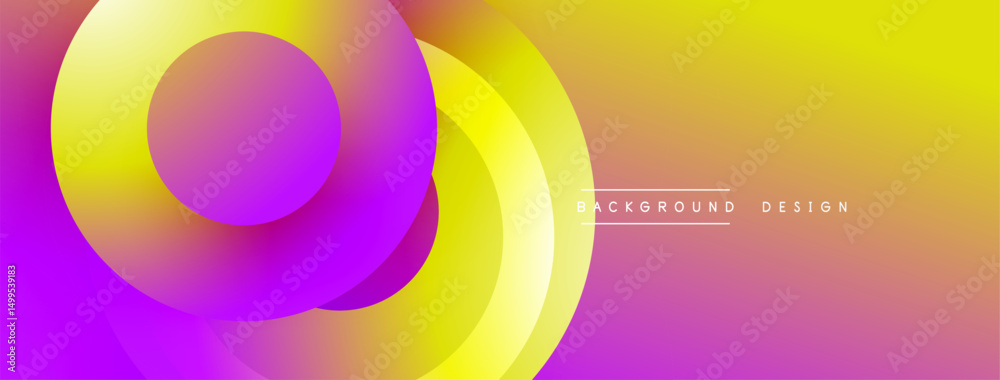 Poster abstract vibrant layers create dynamic gradient. smooth shapes blend purple, pink, yellow hues. mode