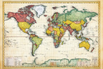 Vintage world map with colored countries © Riska
