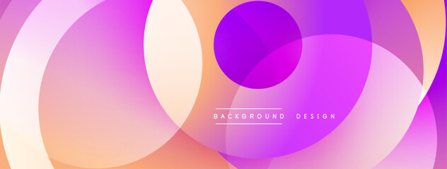 Abstract circles overlap, creating vibrant gradients. Pink, purple, orange hues blend smoothly. Modern design element for backgrounds.
