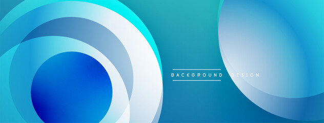Abstract blue background. Overlapping circles create dynamic visual effect. Modern design suitable for banners, presentations.