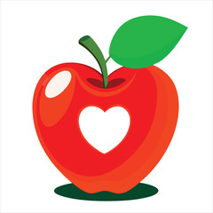Red apple heart shape green leaf