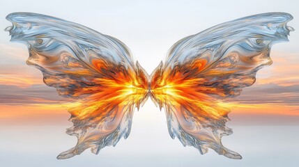 Colorful Butterfly Wings Merged with Sunset Sky