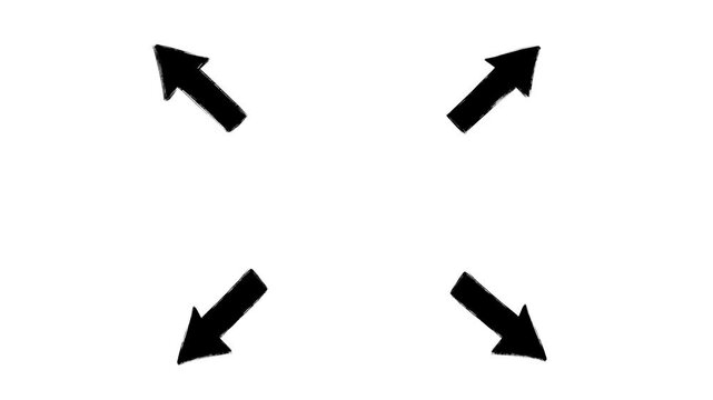Stop-motion animation of multiple black arrows pointing outward from the center on a clean white background. The arrows rock gently in a hand-crafted, jittery style, creating a dynamic and eye-catchin
