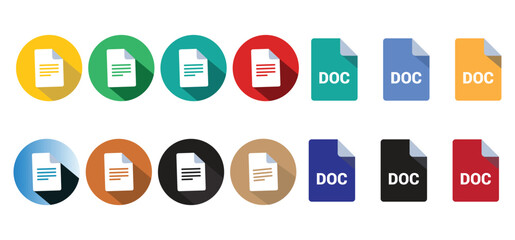 Twelve various file format document icons show several color variations on a white backdrop