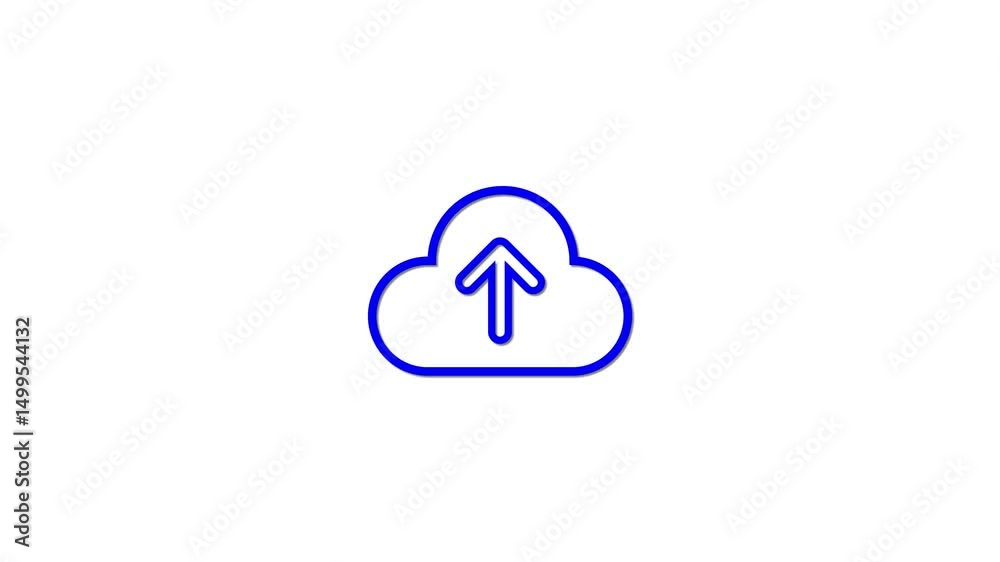Poster animated cloud upload icon with arrow displaying data transfer and information synchronization on a 
