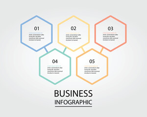 Business Infographic modern design template for banners and infographics for 5 hexagon step line 