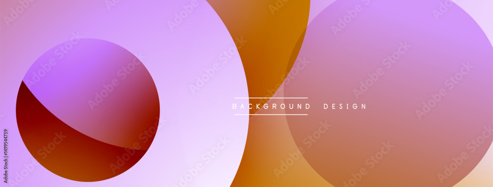 Poster Abstract circles overlap, creating gradient color transitions. Soft hues blend, forming modern background design. Minimalist aesthetic.