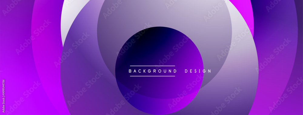 Poster abstract design features concentric circles, purple hues, gradient effect. modern aesthetic suitable