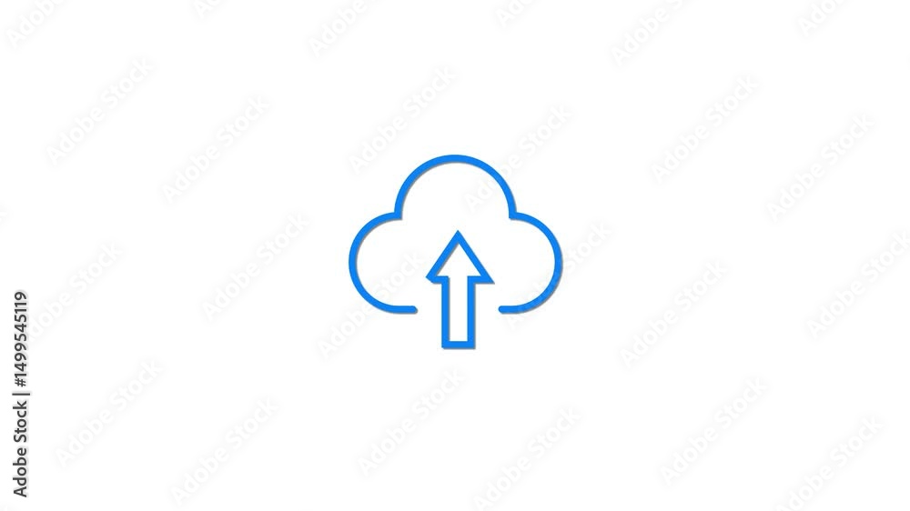 Poster animated cloud upload symbol with arrow icon on a clean white background simple and minimalist digit