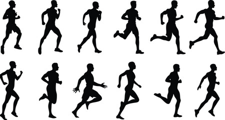 Human running silhouette vector set on white background