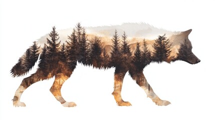 Serene Wolf Silhouette in Snowy Forest Background