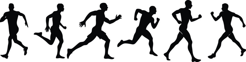 Human running silhouette vector set on white background