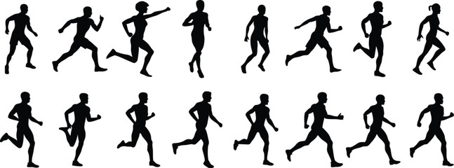 Human running silhouette vector set on white background
