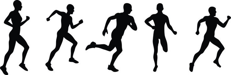Human running silhouette vector set on white background