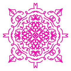 Hand-Drawn Pink Mandala Ornament – Intricate Symmetrical Floral Pattern
