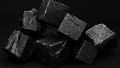 Stacked dark grey stone cubes