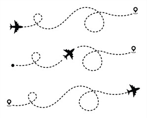 airplane flight route icon. airplane journey to a specified location point