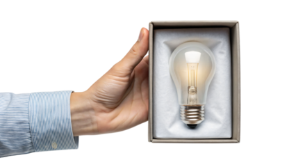 hand holding light bulb in box