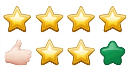 Obraz premium A vibrant collection of rating stars and a thumbs-up emoji, ideal for conveying feedback, reviews, and customer satisfaction in various digital and print contexts.