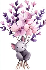 Adorable Kitten Nestled in a Bouquet of Lavender and Pink Flowers