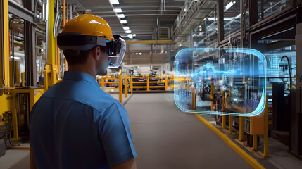 industrial plant with workers using AR for safety protocols