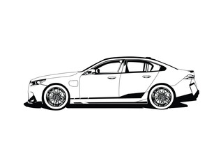 Fototapeta premium Black and White Line Art Illustration of Car