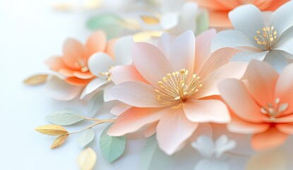 Obraz premium Delicate paper flowers in soft peach and pastel shades