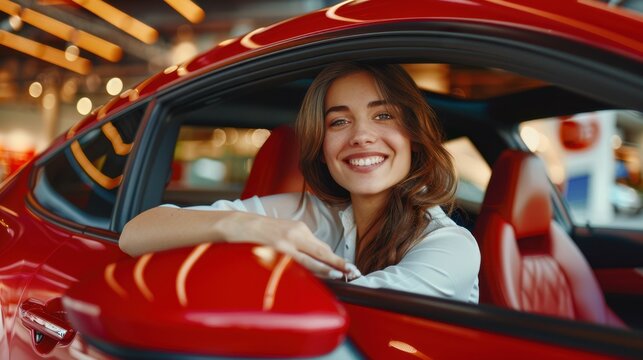 The woman in red car
