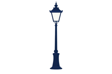 Dark-blue, tall lamp post with a frosted-glass lantern, classic design, elegant, outdoor lighting