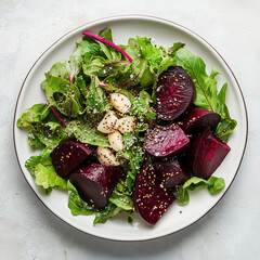 Minimalist Beetroot Salad with Garlic and Mustard – Clean Overhead Food Photography

