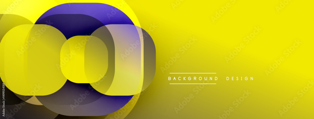 Poster Abstract yellow design features layered purple circles. Gradient background creates dynamic visual effect. Modern, sleek composition.