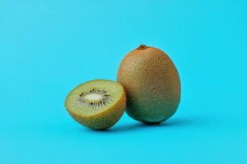 Kiwi fruit still life on blue background studio shot close up healthy eating concept vibrant color