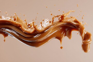 Caramel splash in motion close up studio shot on neutral background for food and dessert concepts and advertising